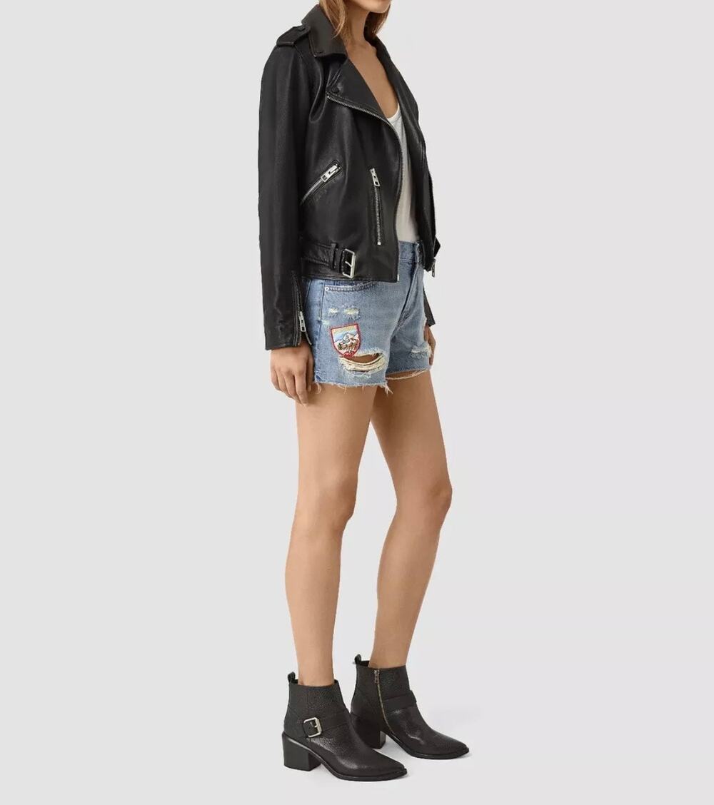 allsaints kate distressed patches denim jean shorts Size 26